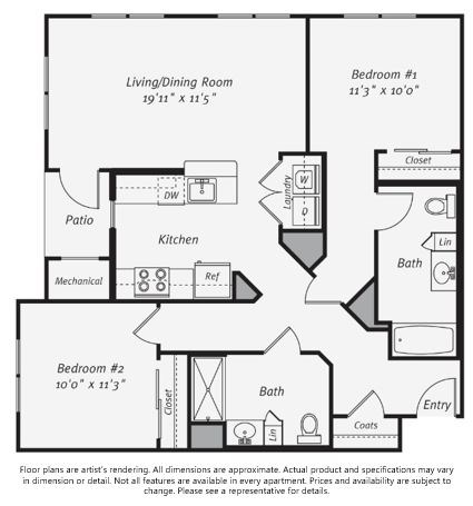 A floorplan of an apartment home